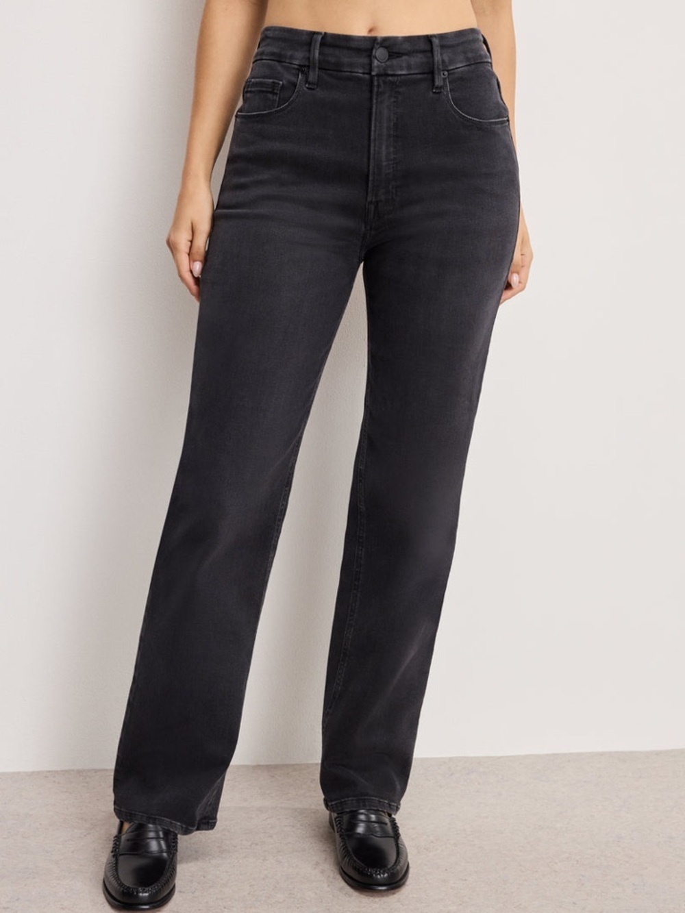Good American Black High-Rise Straight Leg Jeans size 30